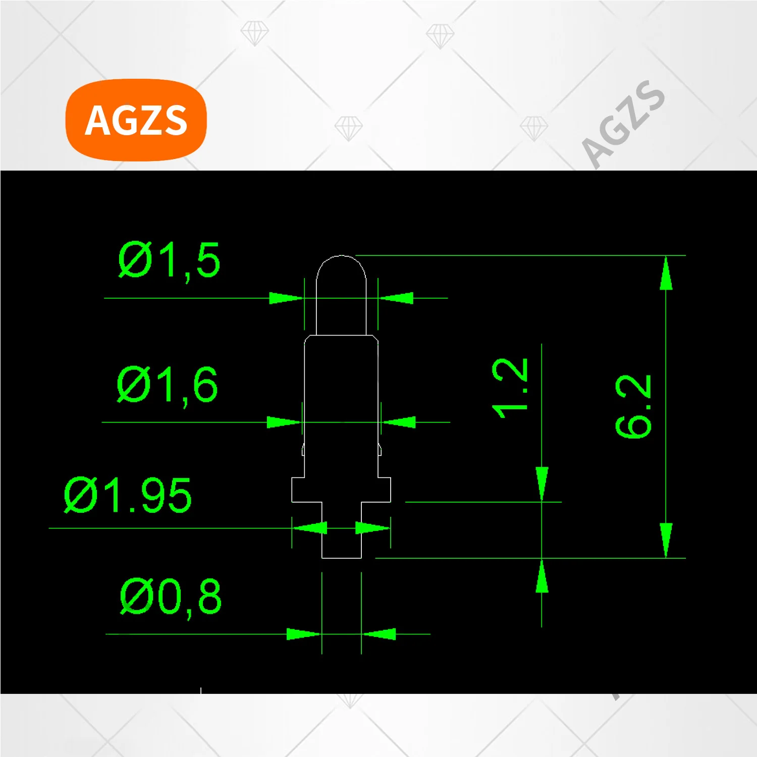 1.95*6.2mm( 5 + tail 1.2 mm) pogo pin connector Battery spring Through Hole 1.2A gilded gold plate RIPZV