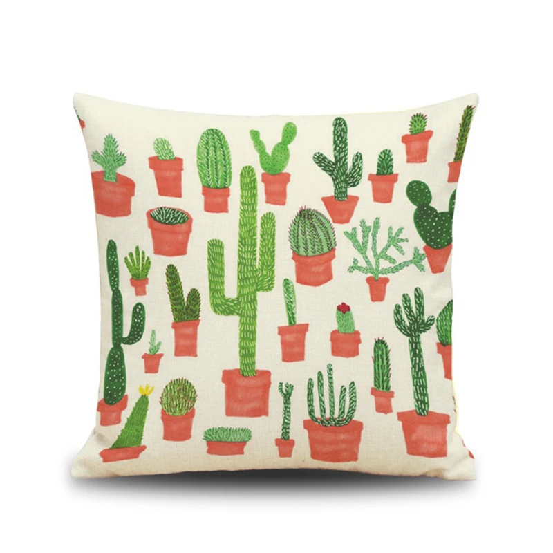 Green Cactus Pillow Leaf Cushion Decorative Pillows Linen Pillowcase Sofa Home Decor Decoration Cushions 20x20