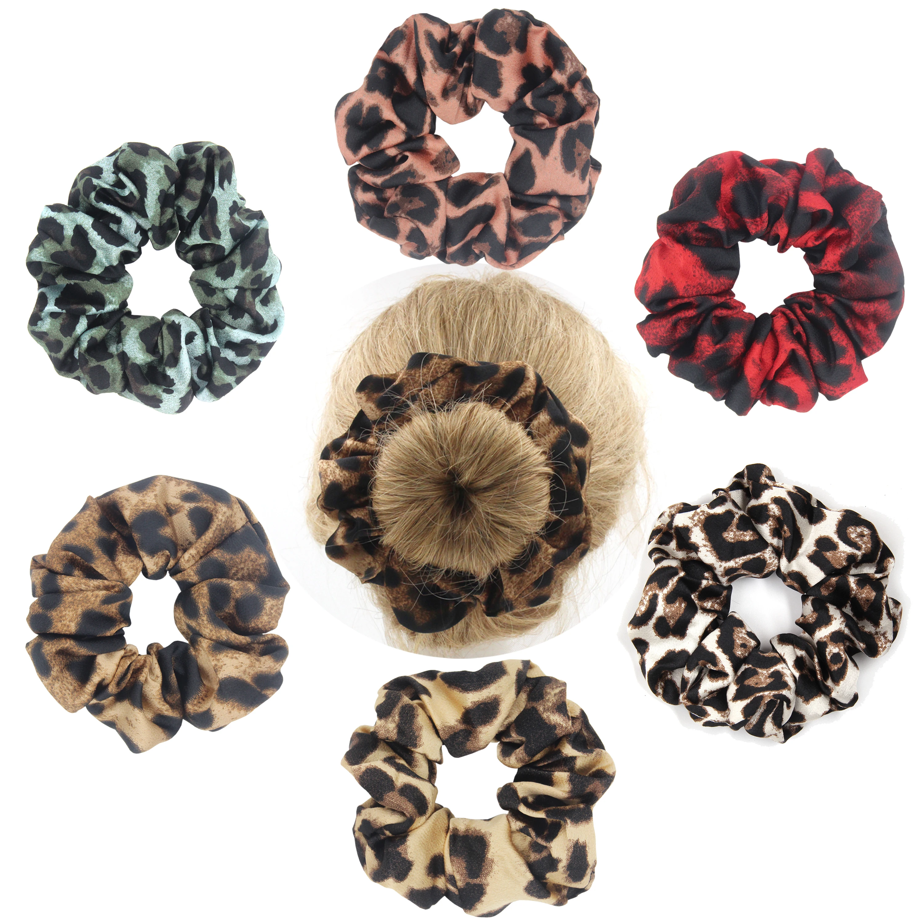 Furling Girl 1 PC Leopard Silky Hair Scrunchies Smoothy Fabric Elastic Hair Bands Hair Accessories Headbands for Women