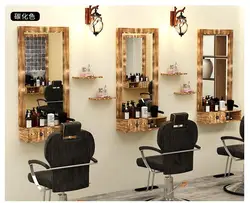 Barber's dressing table mirror solid wood retro dressing table single side low clearance wall hanging hair salon special salon m