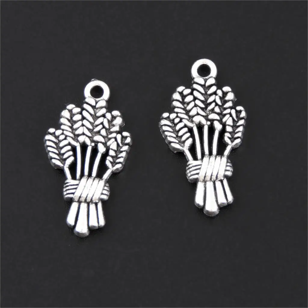 20Pcs  Silver Color Wheat Rice Charms Crop Food Pendant Making Keychain Pendientes Parts Jewelry Accessories 24X13mm A3313