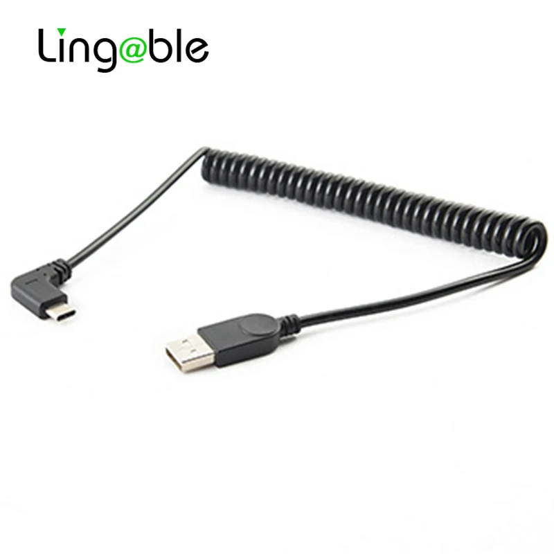 Lingable Right Angle 90 Degree USB 2.0 A Male to Type Coiled USB C Cable 1.5M USB-C Adapter Cabo  Portable USB Connector