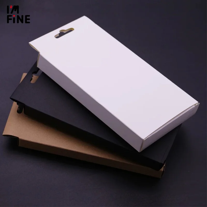 50PCS White/Black kraft paper box with pvc window for mobile phone case, universal retail phone case packaging box hanging holes