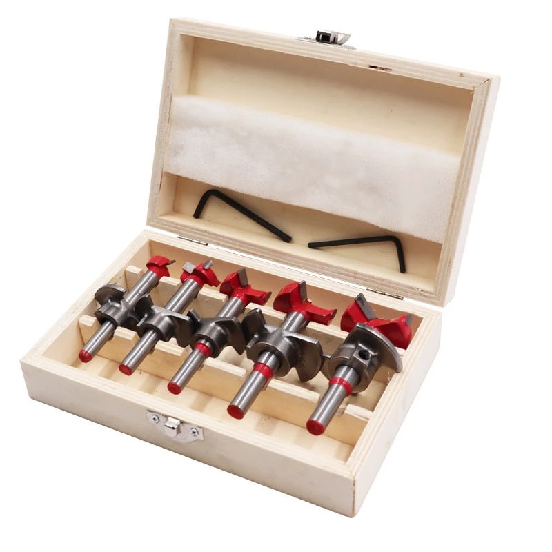 

5Pcs Forstner Drill Bit Set 15 20 25 30 35mm Wood Auger Cutter Hex Wrench Woodworking Hole Saw For Power Tools