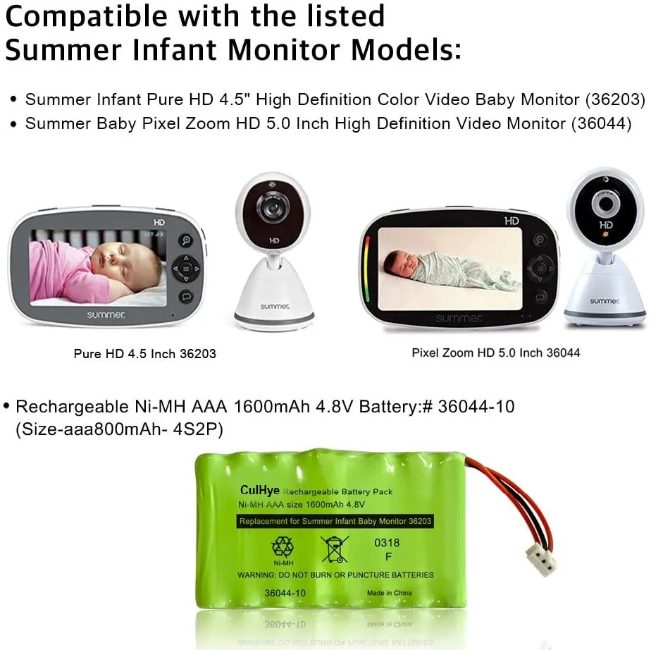 Ni-Mh Aaa 1600Mah 4.8V Batterij 36044-10 Voor Zomer Pure Hd 4.5 Inch Monitor 36203 36203-2, baby Pixel Zoom Hd 5.0 Inch 36044