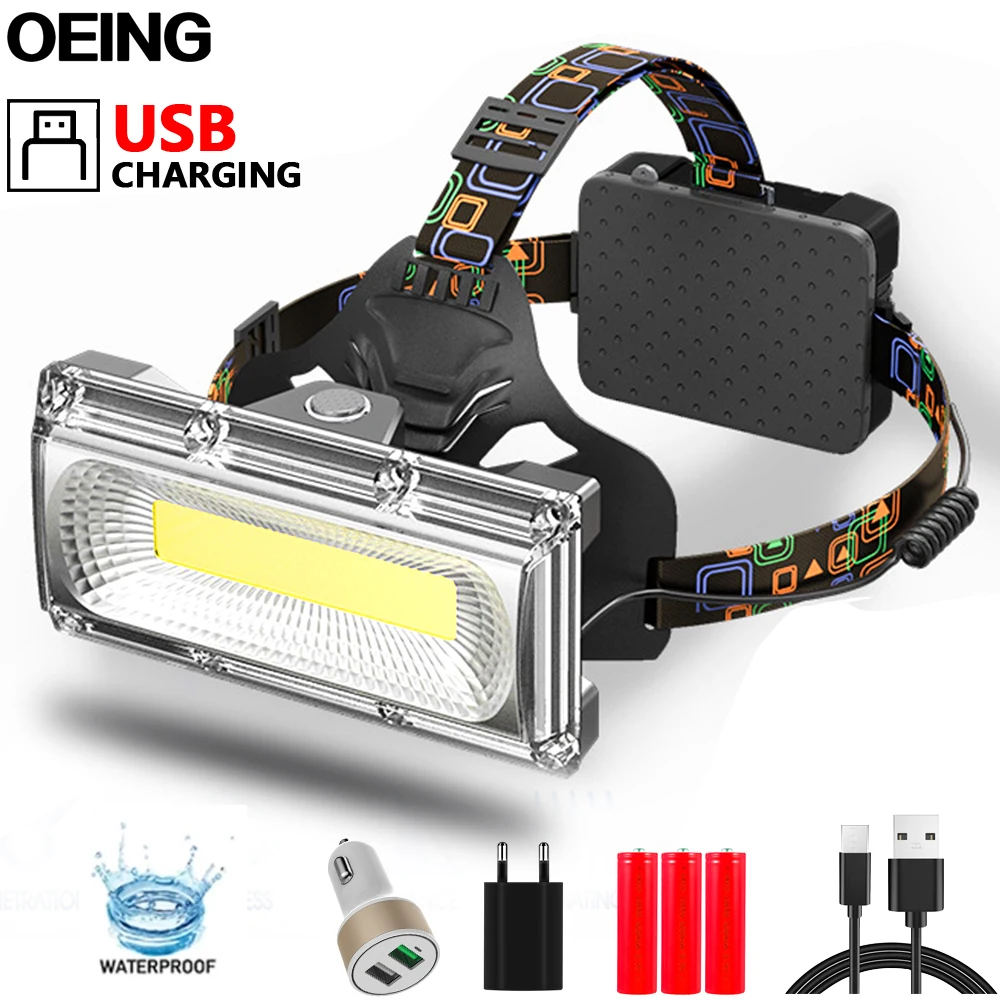 11000LM Floodlight COB Headlamp  Powerful Rechargeable 3Modes Waterproof Head Torch 18650 Battery Frontal Light Fishing Camping