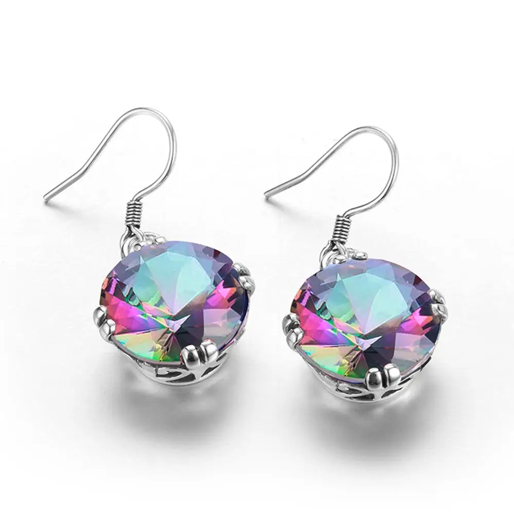 Szjinao Real 925 Sterling Silver Earrings For Women Big Gemstones Mystic Topaz Dangle Earrings Neo-Gothic Fine Jewelry Handmade