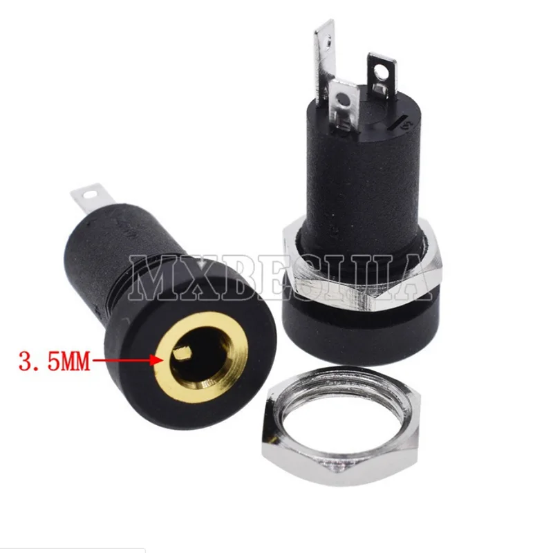 5pcs/2pcs 3.5mm Audio Socket 4 Pole Black Panel Mount Gold Plated With Nuts Headphone Socket 3pins