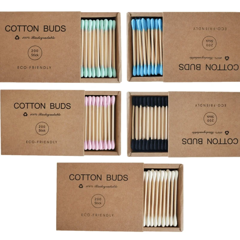 2000pcs Eco Friendly Cotton Swabs Colorful Black Double Head Biodegradable Bamboo Buds for Beauty Makeup Nose Ears Cleaning