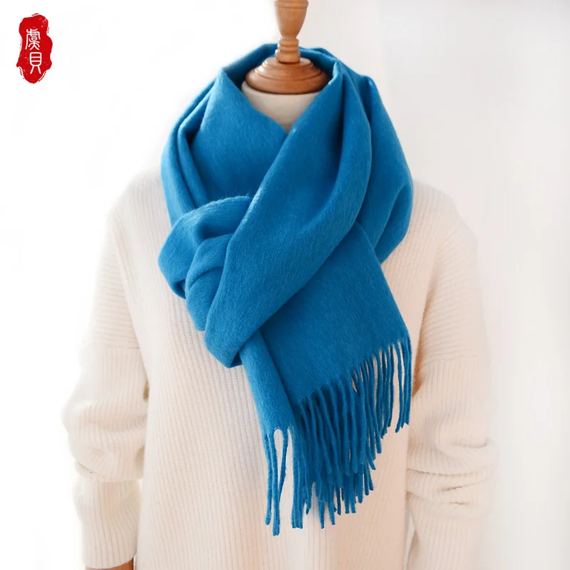 Lake blue wool scarf women winter warm cashmere tassel fashion casual shawl bandana pashmina long scarves gift for men  ladies