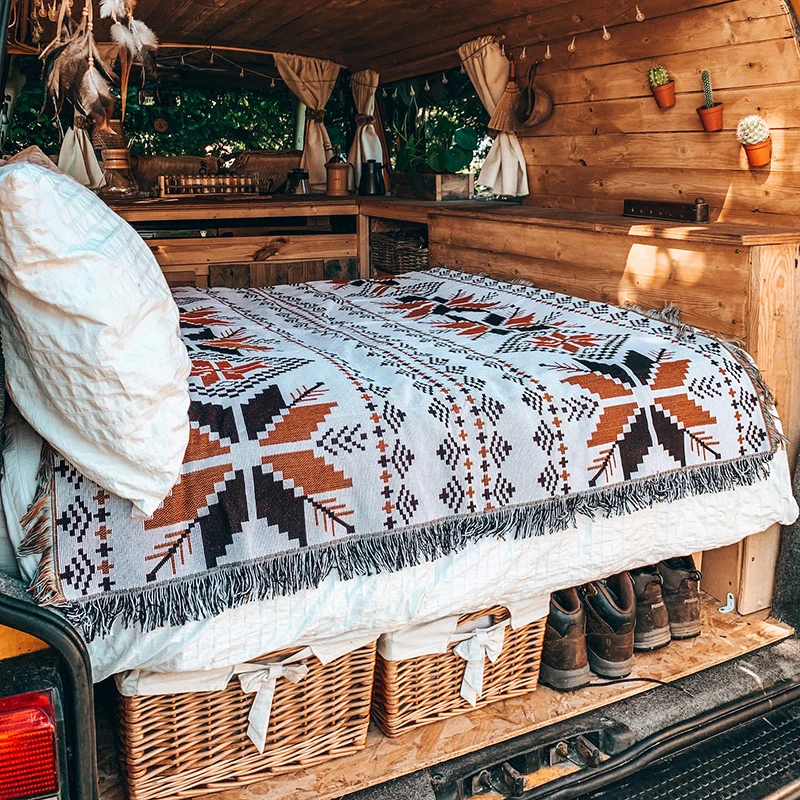 Manta geométrica Retro nórdica, esteras de Picnic al aire libre, manta étnica Vintage de playa, Totem indio, manta a cuadros, cama, funda de sofá, decoración
