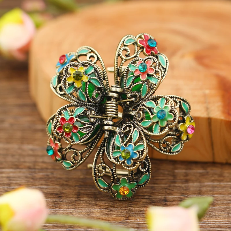 5 Colors Retro Painting Flower Hair Claw Vintage Metal Costume Hair Clips Women Accessories