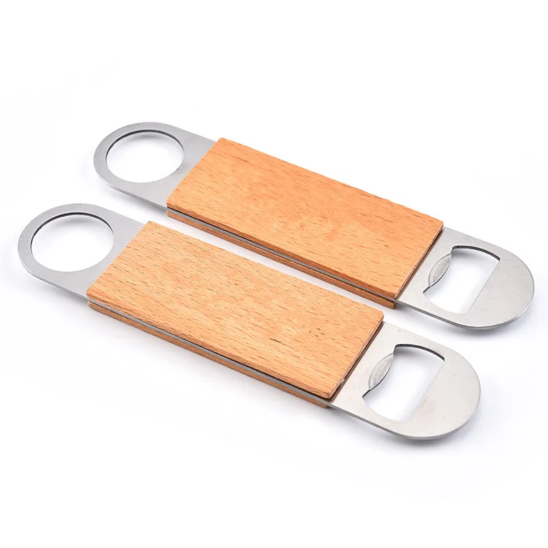 

100Pcs/Lot Wooden Handle Opener Flat Beer Bottle Opener Vintage Bottle Metal Cap Opening Tools Bar Tools For Home Bar Kitchen