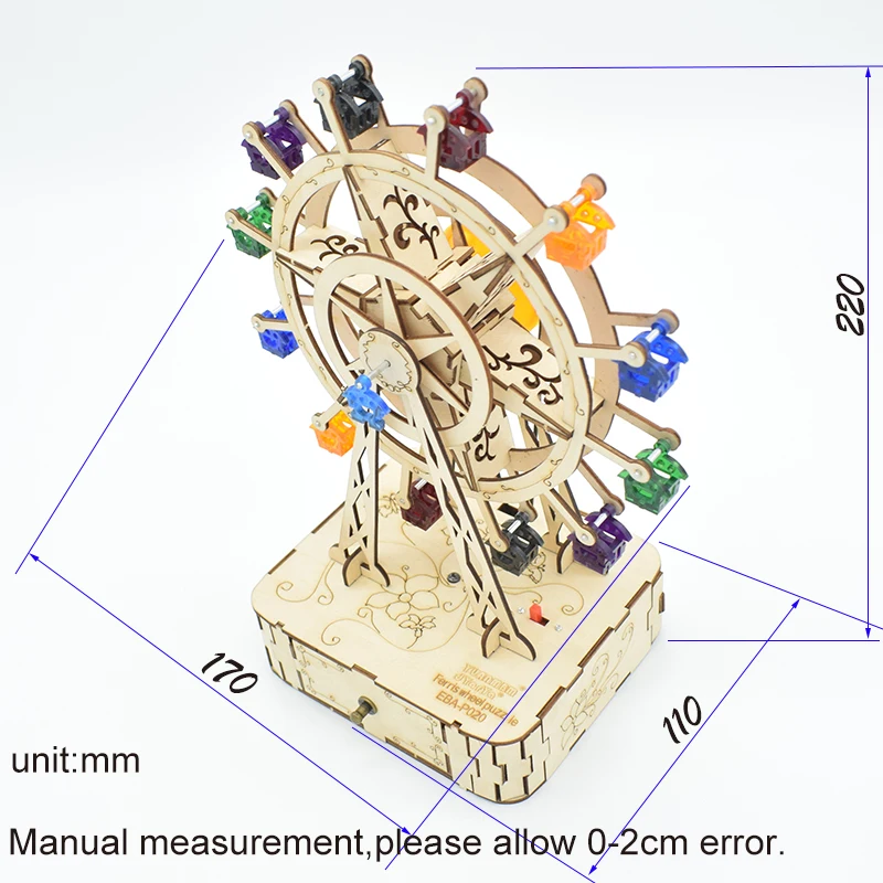 Yuanmbm Flash light Music Ferris Wheel Kit- Wooden PMMA DIY Model Kit for Adults, Teens and Kids - Educational STEM Toys for Boy