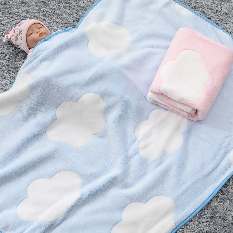 

Newborn Baby Blanket Stereoscopic Clouds Print Coral Fleece Blankets Kids Swaddle Stroller Wrap For Children Bedding Blankets