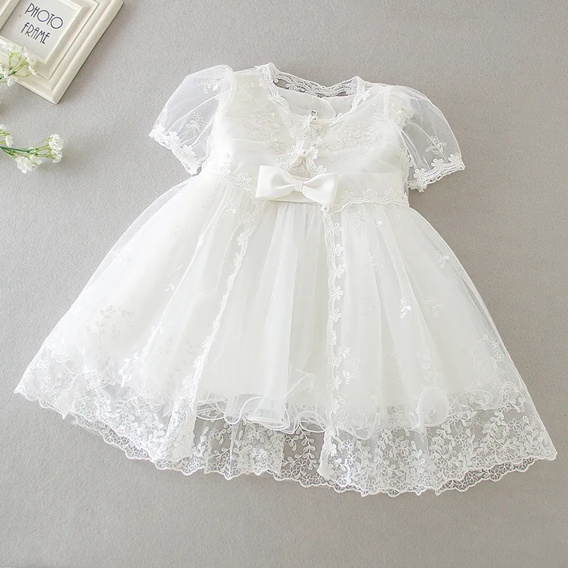 Baby Girl White Lace Christening Dress Newborn Embroidered Flower Baptism Dress for Girls Bebe First Birthday Party Outfits 3-24