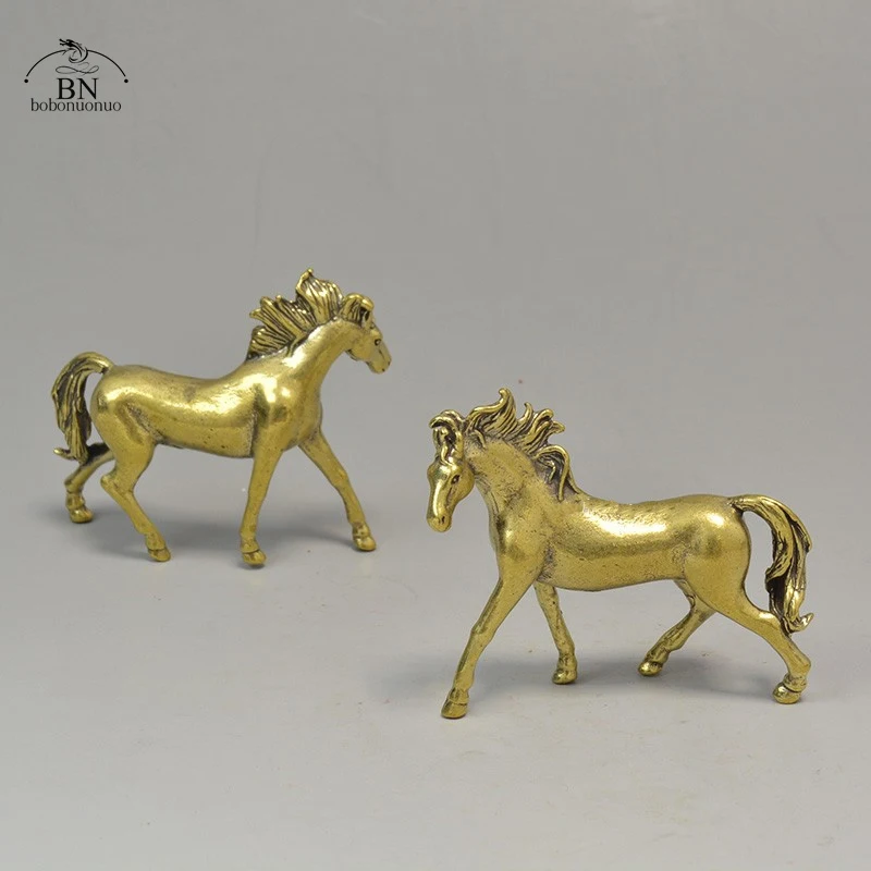 Pure Copper 12Zodiac Solid Horse Feng Shui Ornaments Vintage Bronze Running Horses Statue Miniatures Figurines Desk Decorations