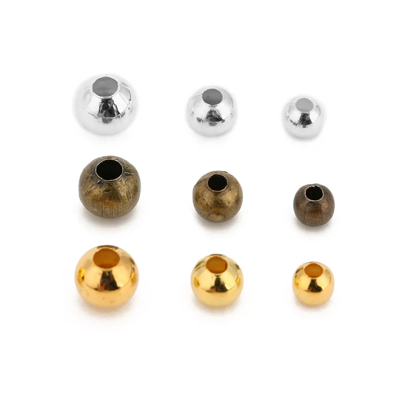 1pack Round Loose Iron Metal Spacer Beads Lot Dia 3 4 5 6mm Gold Color Big Hole Beads For Craft Bracelet Jewelry Making Findings