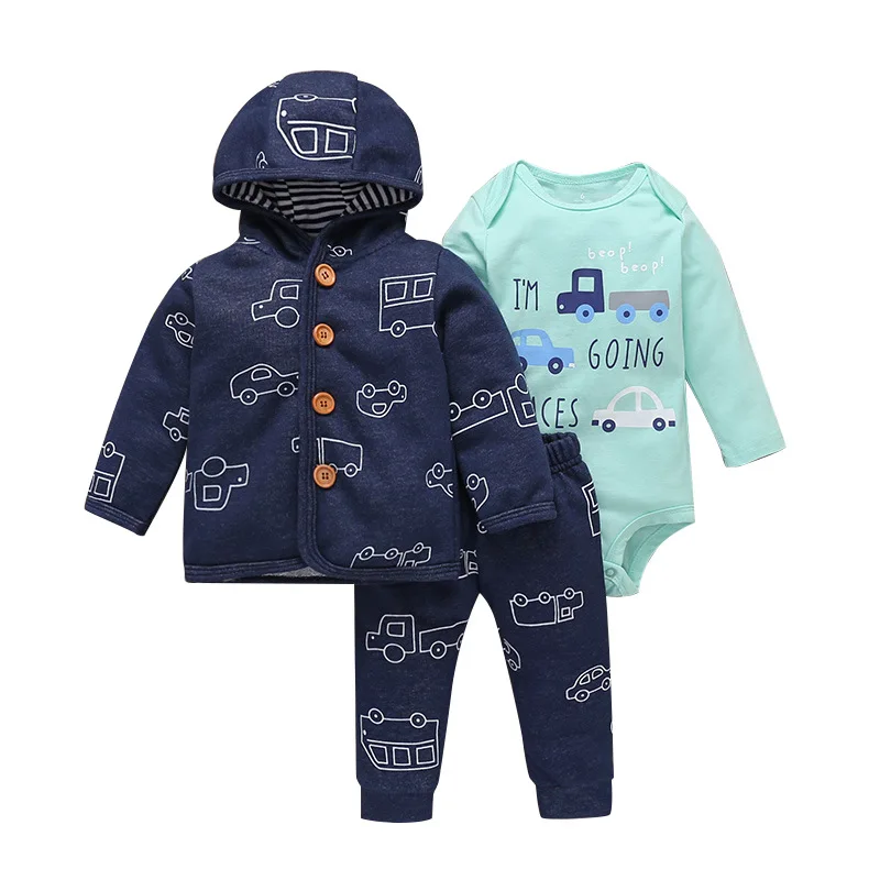 2021 New Spring Autumn Baby Set 3Pcs Baby Boy Outfit +Bodysuit + Pants Newborn Clothing Sets  Infant Costume Cotton 0-24M