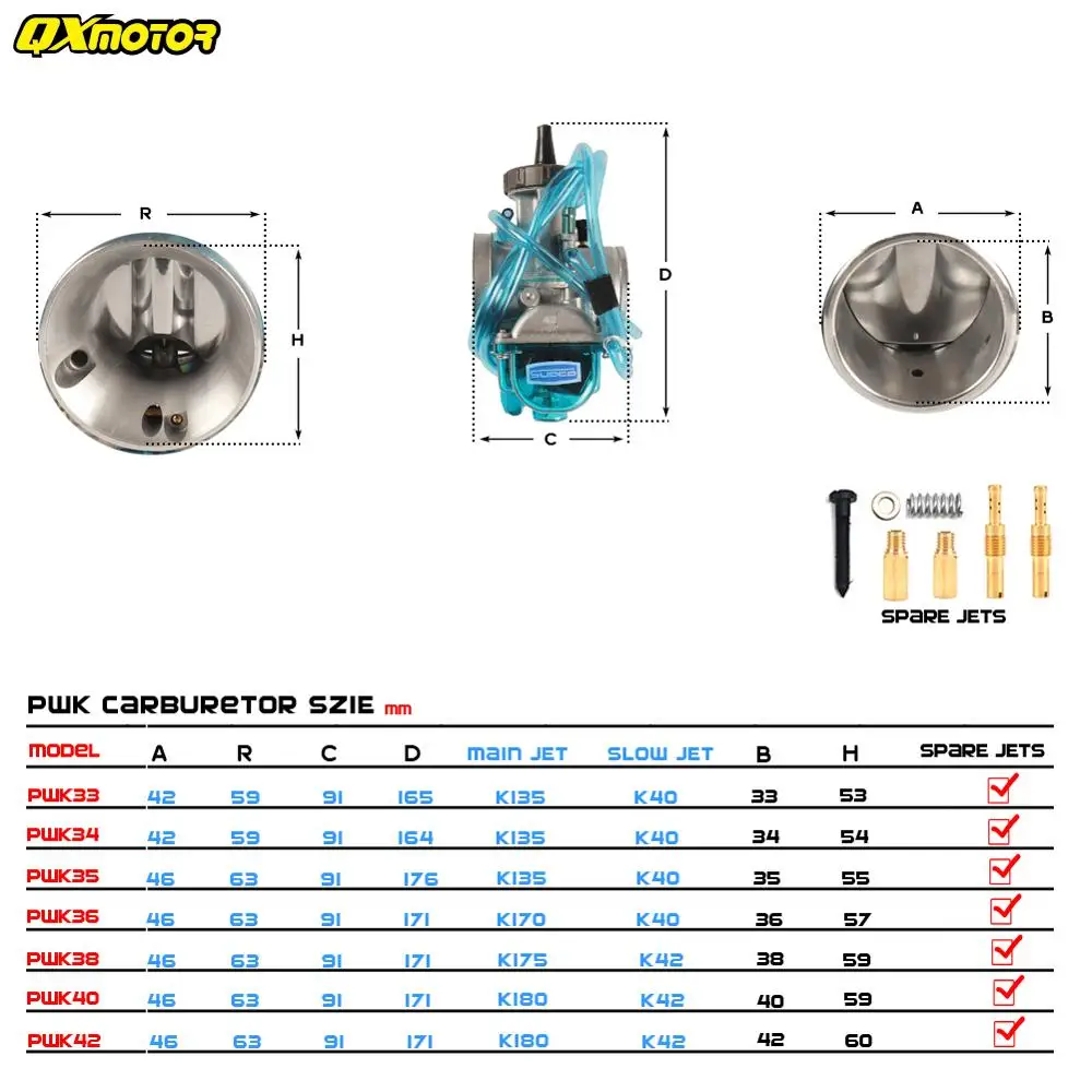 PWK38 Carburetor For Kawasaki KDX200 KX125 KX250 For Suzuki RM125 RM250 Dirt Bike Parts 38mm 35mm 40mm 42mm 36mm 33mm 34mm Carb