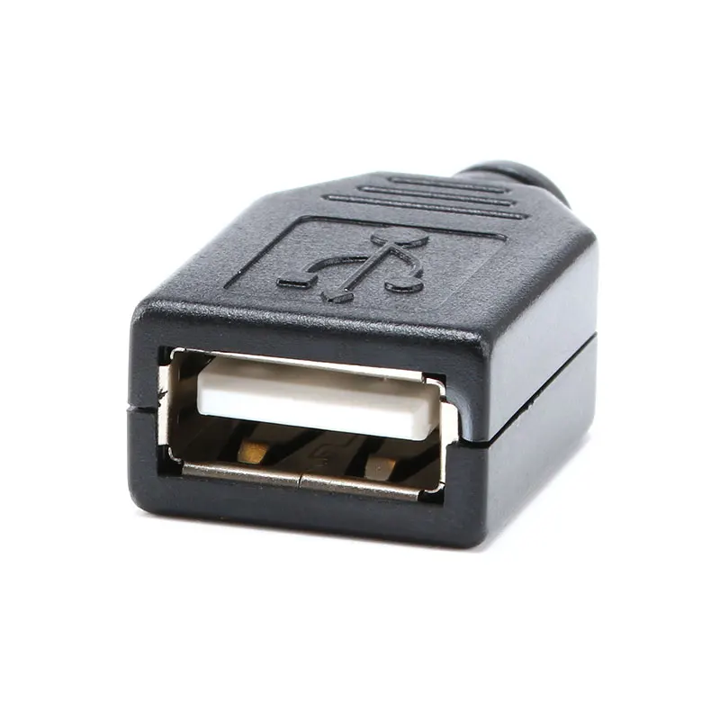 Conector de enchufe USB tipo A macho y hembra, 10 piezas, 4 pines, cubierta de plástico negro, Kits de bricolaje tipo A