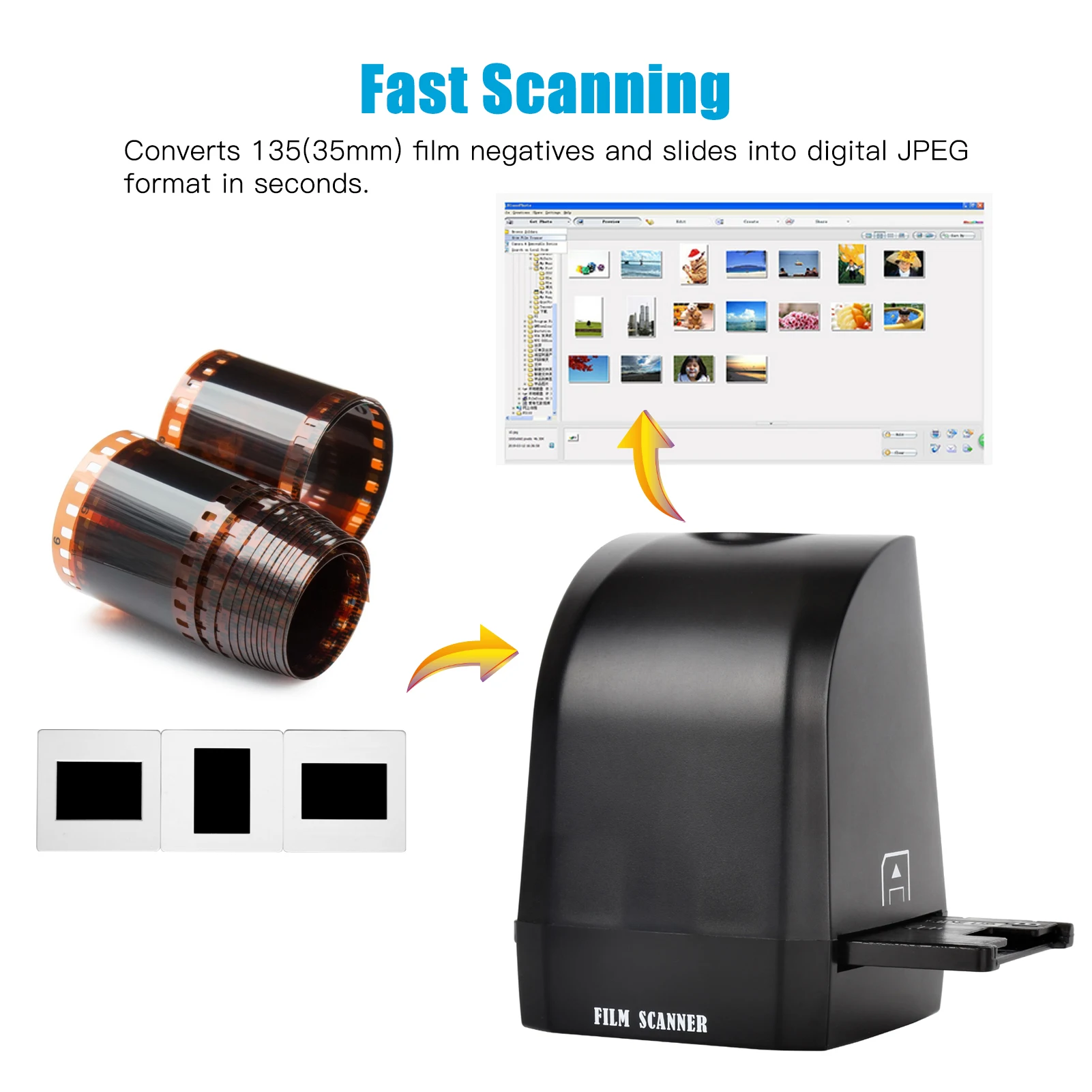 135 Film Slide Scanner Converter Portable Negative Film Scanner 8 Megapixel CMOS Convert 35mm/135mm Slides to Digital JPEG Photo