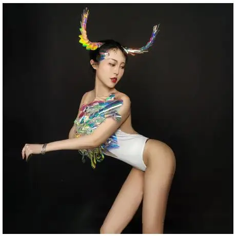 Nightclub Hip Hop Ds Stage party costume cosplay Colorful Sequin Bodysuit Women Jazz Dance Costumes Bar Pole Dancing Clothing