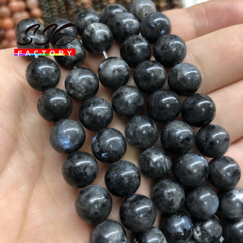 Natural Black Labradorite Stone Beads Round Larvikite Beads For Jewelry Making DIY Bracelet 4 6 8 10 12MM 15\