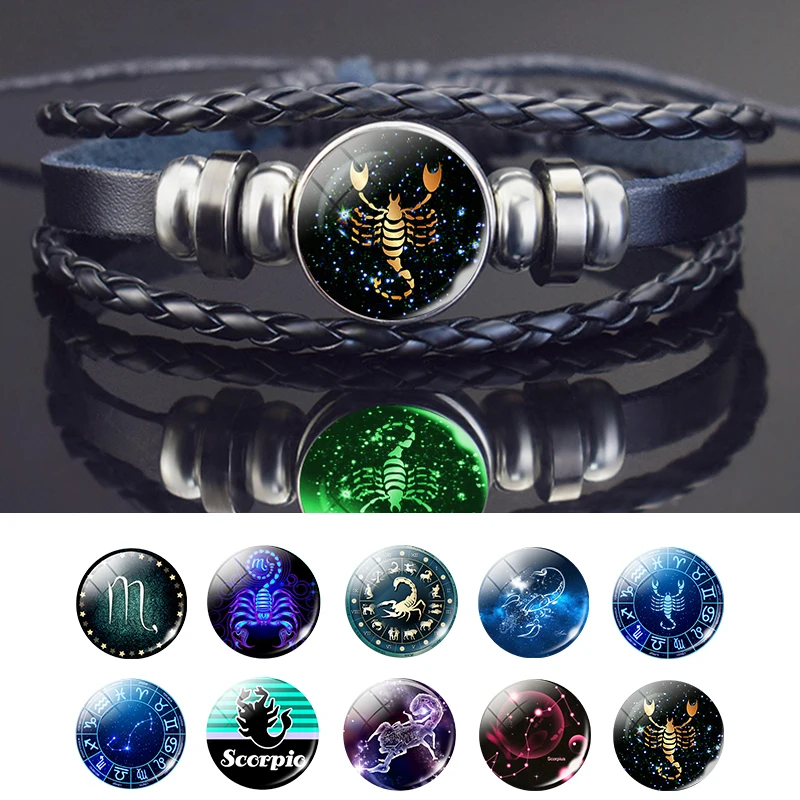 Scorpion Bracelet Scorpio Jewelry luminous Scorpio Zodiac Sign Braided Leather Bracelet