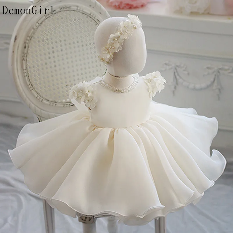 Robe ivoire en Organza pour bébé fille, tenue de baptême, pour 1er an, fête d'anniversaire, mariage, vêtements pour nourrissons