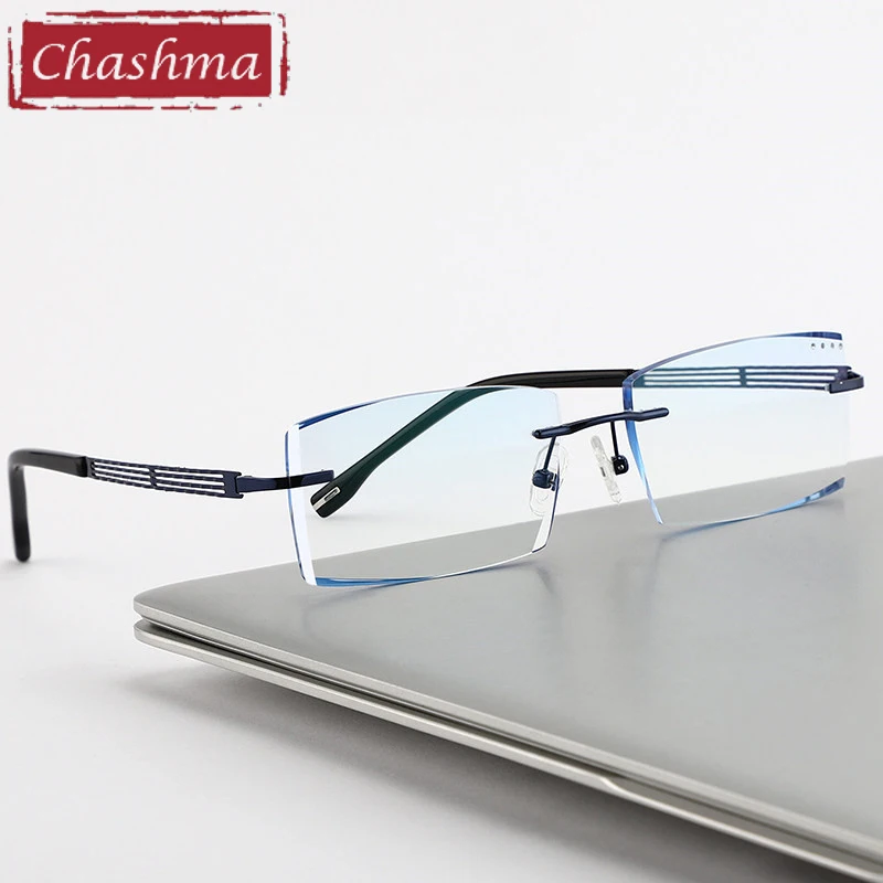 Titanium Prescription Lenses Eyewear Men Luxury Tint Lenses Myopia Reading Glasses Diamond Cutting Rimless Frame