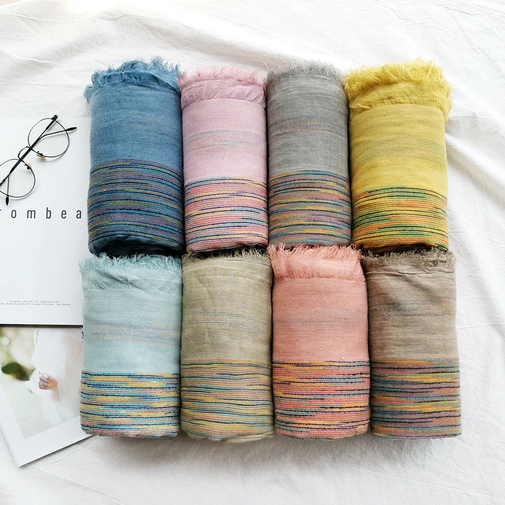 Bufanda acrílica de doble capa para mujer, chal largo cálido y elegante con rayas de colores, Color liso, a la moda, para invierno