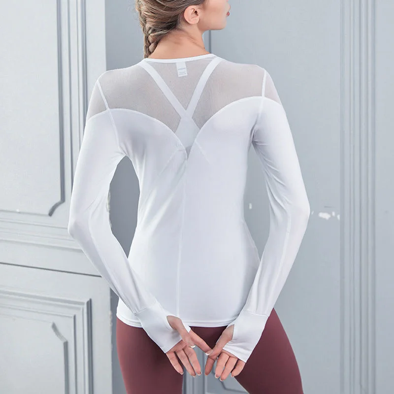 Yoga Crop Top New Splicing Yoga Long Sleeve Sportswear Top Deportivo Mujer Camisetas