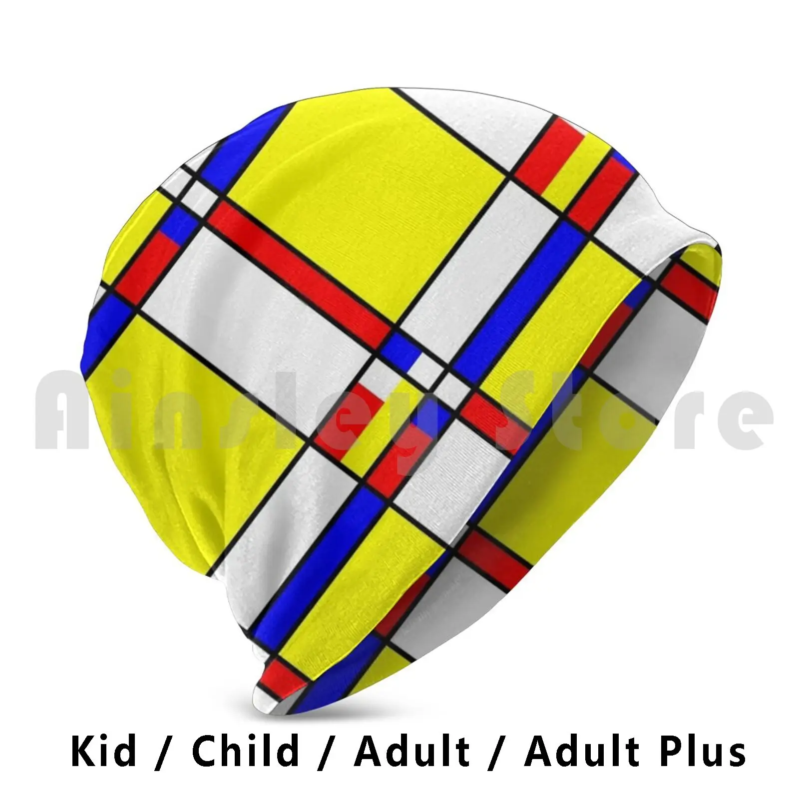 Piet Mondrian-Inspired 5 Beanies Pullover Cap Comfortable Piet Mondrian Geometric Yellow Red Blue Abstract