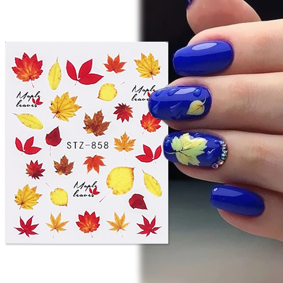 4pcs/Set Autumn Maple Leaf Nail Stickers New Flower Butterfly Halloween Water Transfer Decal Decoration Nail Slider NLSTZ856-859