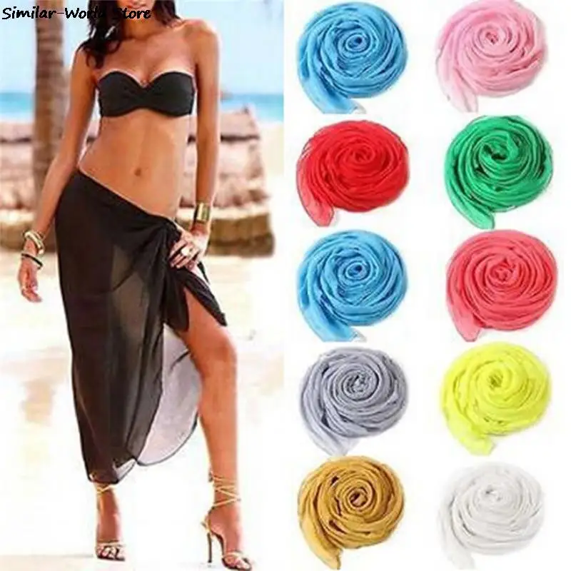 Sexy Large area scarf silk flowing shawl Beach Cover Up Sarong Summer Bikini Cover-Ups Wrap Pareo Beach Dress Skirts Towel