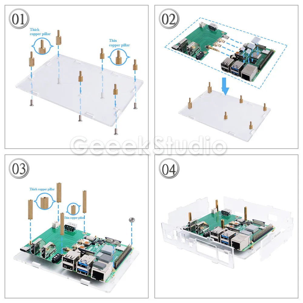 Mới Acrylic Raspberry Pi Set-Top Box Bộ Với 4010 LED Xanh Dương Làm Mát Và Nhôm Tản Nhiệt đế Tản Nhiệt Cho RPI 4 Mẫu B