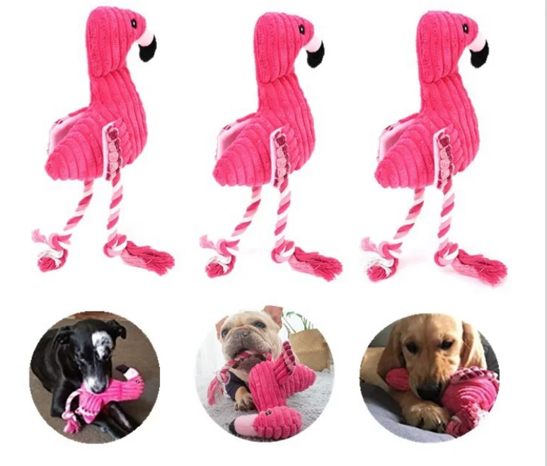 Dog Toys Squeaky Fun  Flamingo Toys Durability Chew Molar Toy Cute Pet Dog Cat Plush Fit for All Pets Anti-Bite Pet