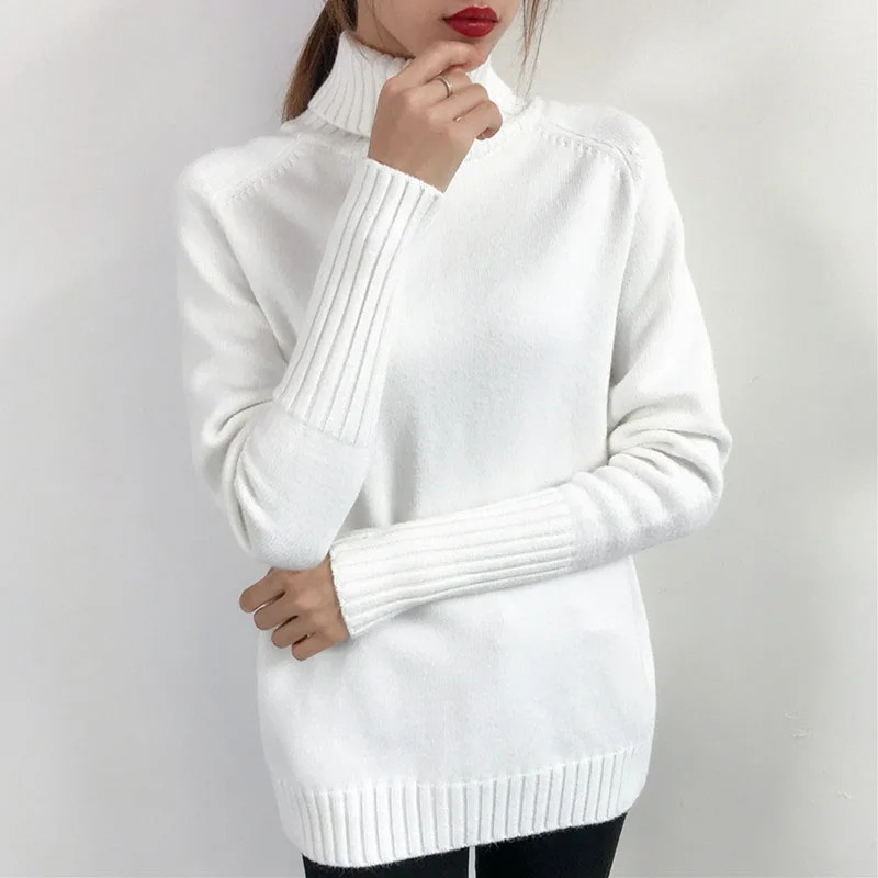 OHRYIYIE Autumn Winter Women Knitted Turtleneck Sweater Casual Soft Jumper Slim Cashmere Elasticity Pullovers Tops Female