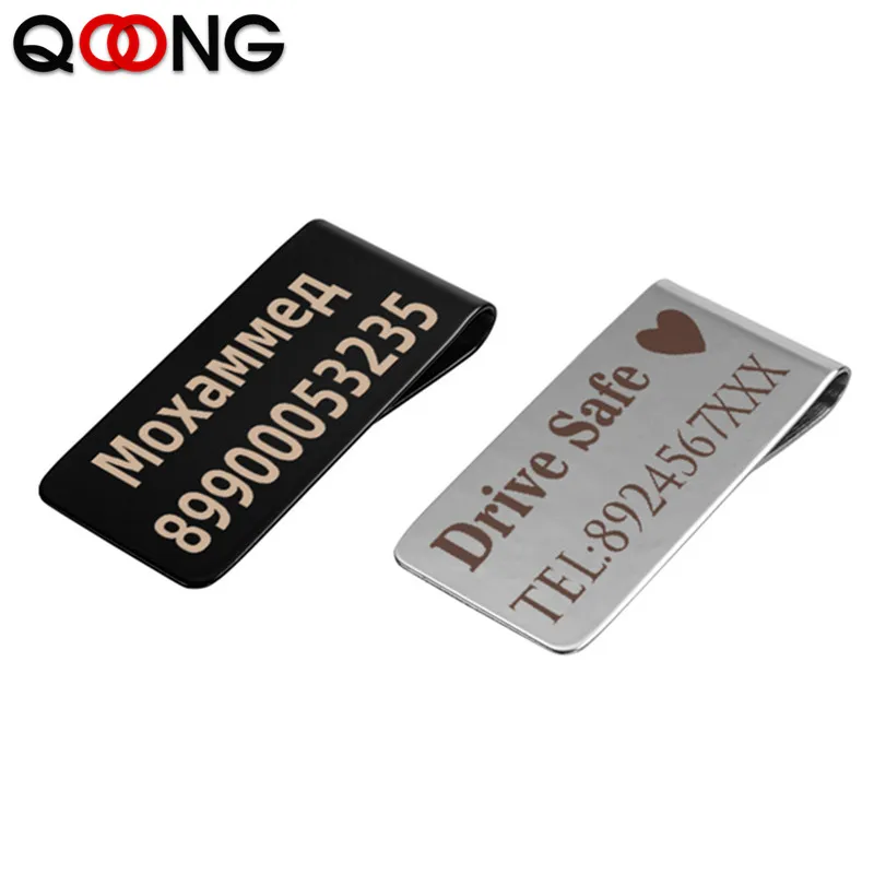 

QOONG Custom Lettering 2 Color Slim Pocket Cash ID Credit Card Money Clip Wallet Metal Money Holder Men's Steel Bill Clip Clamp