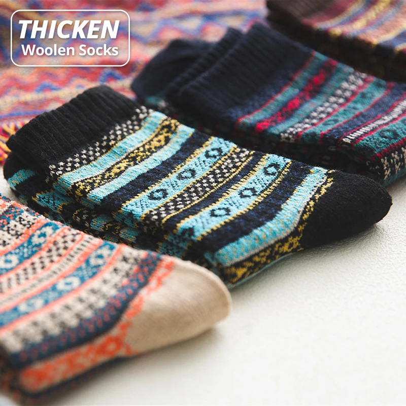 HSS-Calcetines gruesos de lana a rayas para Hombre, medias gruesas y cálidas de estilo informal, ideal para regalo de negocios, 5 par/lote