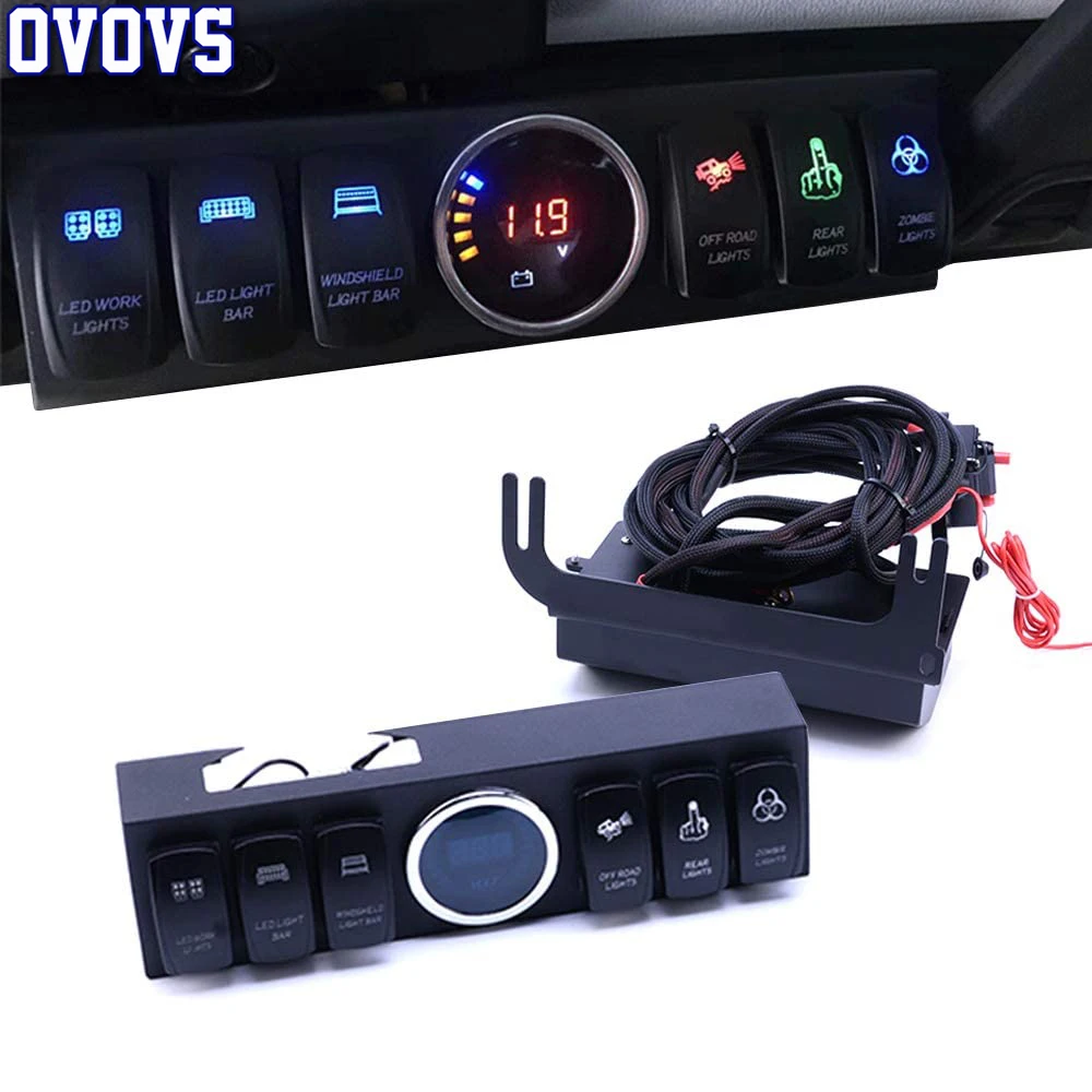 OVOVS Overhead 6 Rocker Switch Pod / Panel with Control and Source System Blue Back Light for Jeep-Wrangler JK JKU 2007-2018