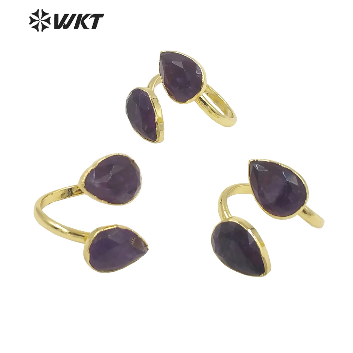 

WT-R378 Super beautiful double purple agates stone ring gold open shell adjustable ring extravagant women birthday giftd gift