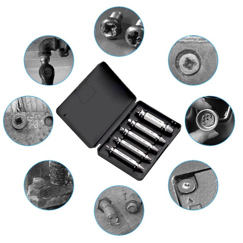 Extractor de tornillos dañados, juego de guía de brocas, fácil de quitar, Perno, herramienta removedora de tornillos, 4/5/6 Uds.