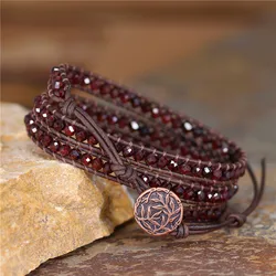 Bracelets for women 4MM Natural Stone 3 Strands Wrap Bracelets Multilayer Boho Leather Bracelet Handmade Jewelry Dropship