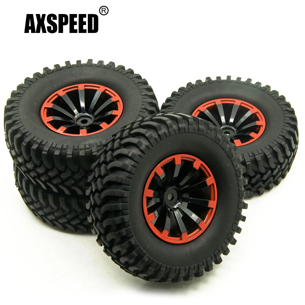 AXSPEED 4 sztuk 1.9 cal stopu aluminium Beadlock felgi piasty 106mm OD gumowe opony dla Axial SCX10 1/10 zdalnie sterowany samochód gąsienicowy