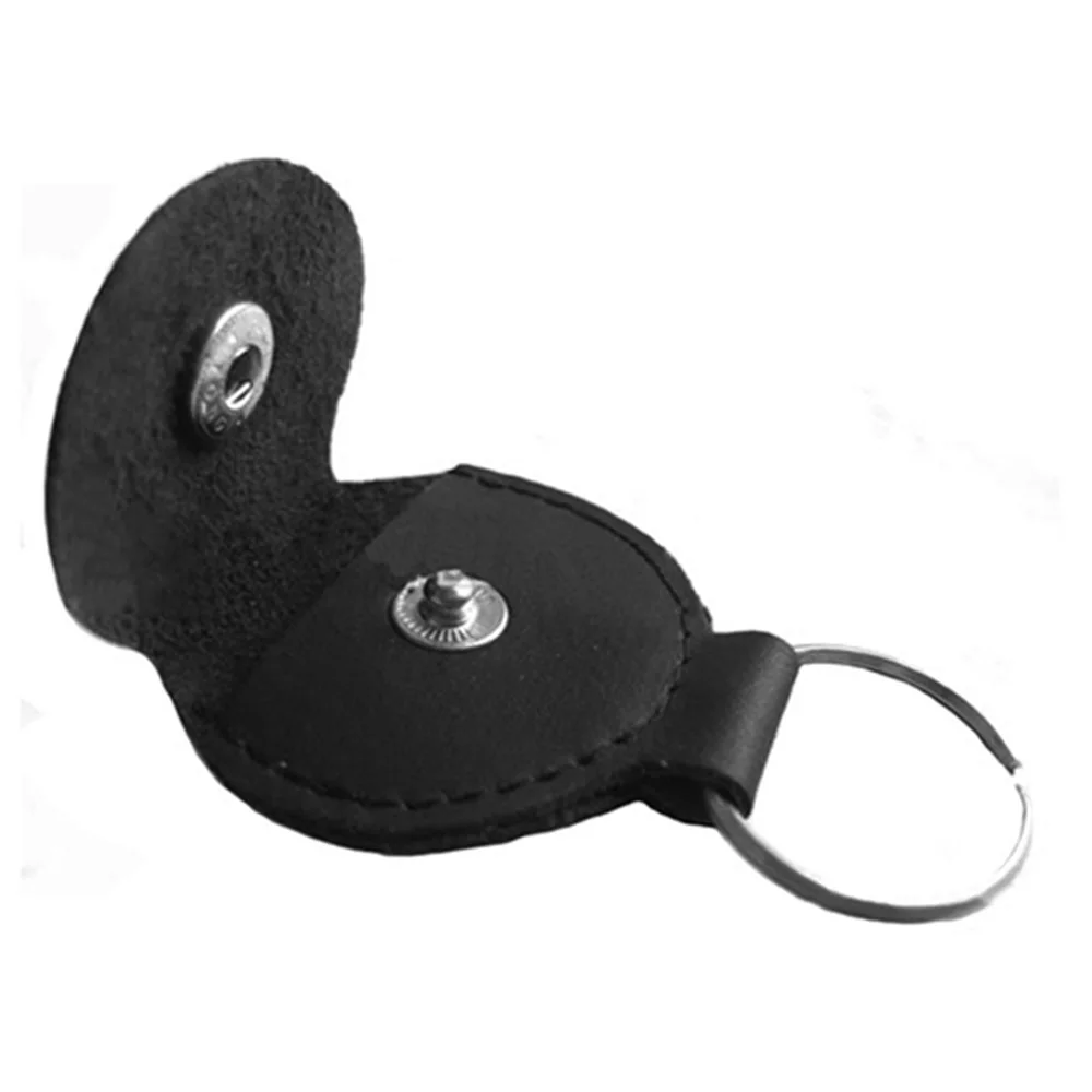 1pc Guitar Pick Holder Genuine Leather Black Plectrum Buckle Creative Hang Buttons Case Guitar Keychain Guitar Accessories