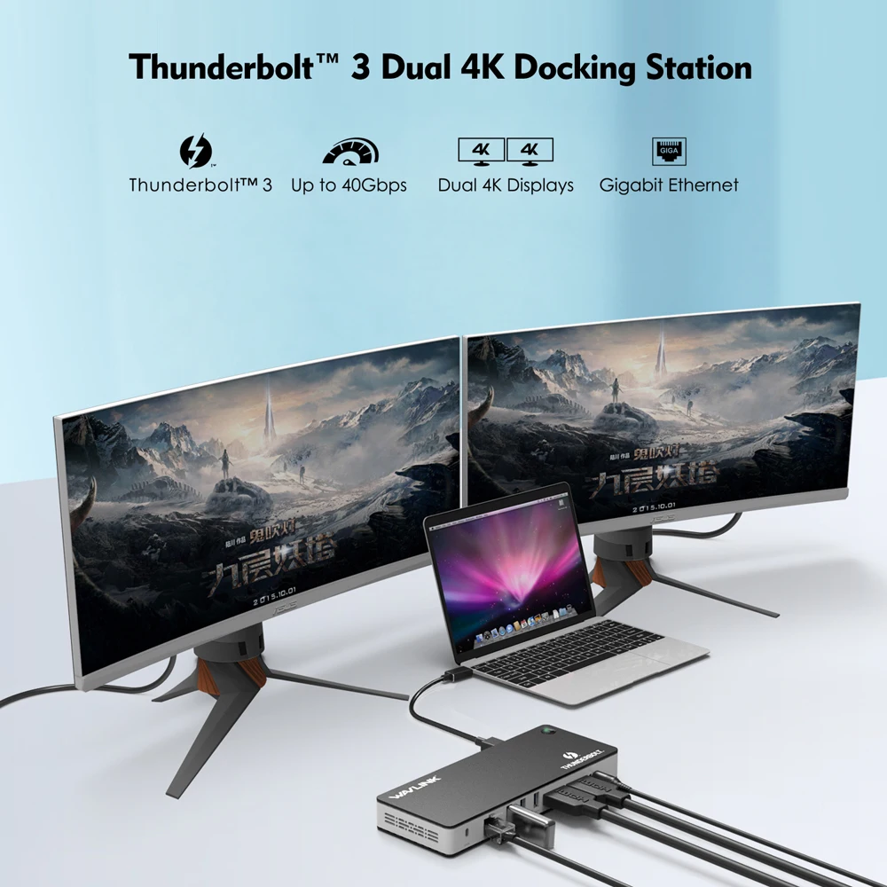 Imagem -02 - Thunderbolt Docking Station 8k Displayport Dual 4k @ 60hz pd Usb 3.0 c Gigabit Ethernet Mac os Windows Wavlink