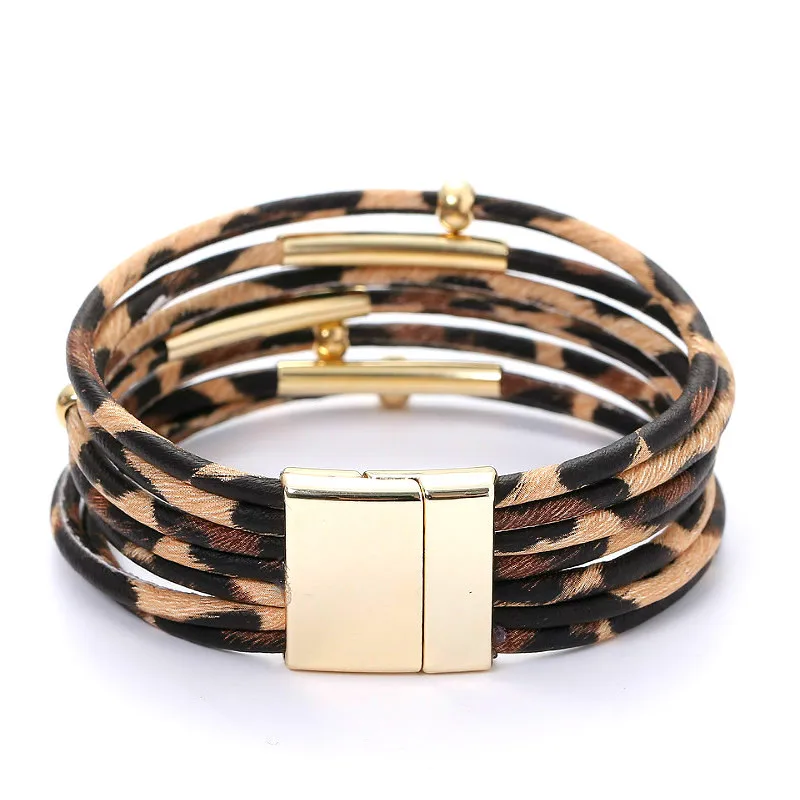 Leopard Leder Armbänder Für Frauen 2019 Neue Mode Armbänder & Armreifen Elegante Multilayer Breite Wrap Armband Erklärung Schmuck