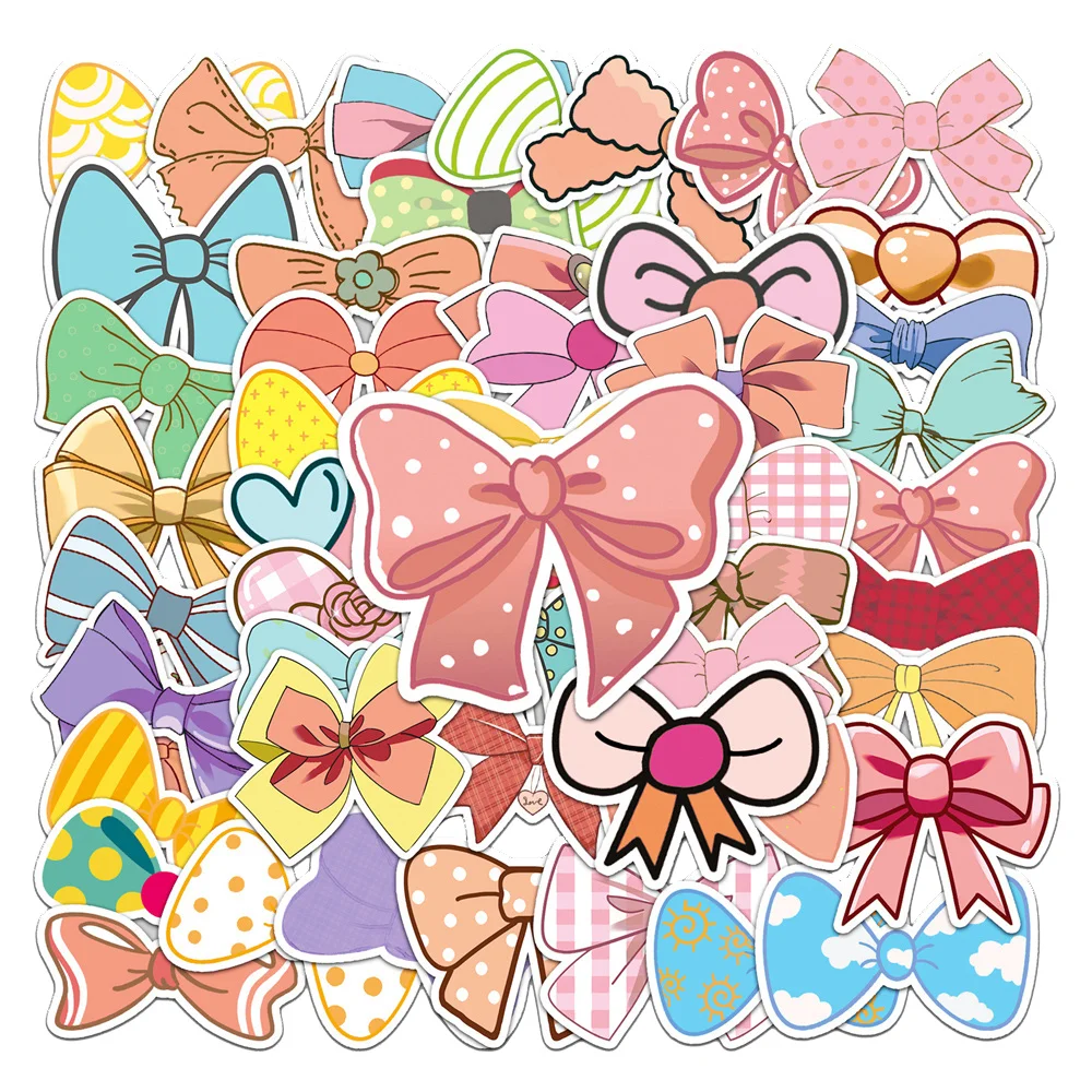 50pcs Cute Butterfiy Knot Bow Stickers For Notebooks Computer Stationery Pink Sticker Scrapbooking Material Craft Supplies